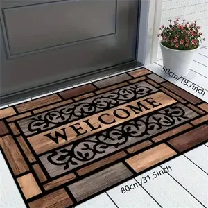 1 Piece Rustic Wood Grain Welcome Doormat - Durable Soft Absorbent Stone Door Mat, Machine Washable Material, Stylish Brown Pattern carpet , Ideal for Home Entry and Decor, Front Door Welcome Mat, outdoor Decorative Area Rug