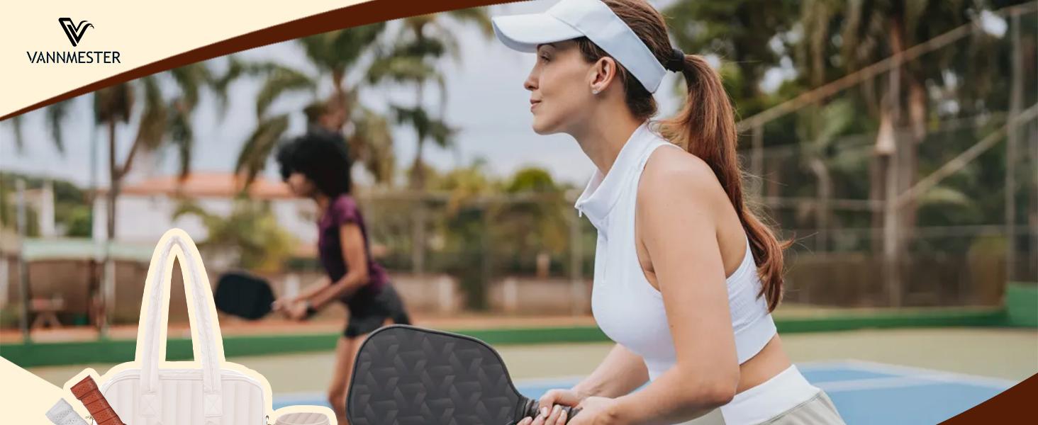 Pickleball Tennis Bag for Men Women with Paddle Cover Pocket, External Ball Bag, Adjustable Shoulder Strap and Fence Hook, Durable Lightweight Sports Tote Bag for Training & Outdoor Play