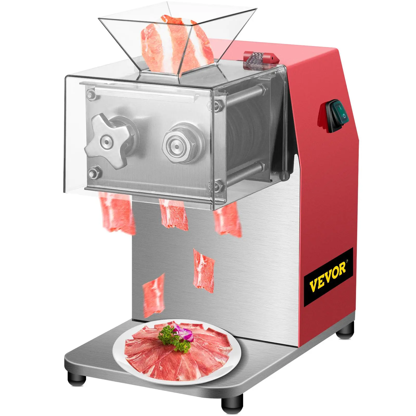 【summerfinds】VEVOR Commercial Meat Cutting Machine, 551 Lbs/H 850W Meat Shredding Machine, 3.5mm Blade Electric Meat Cutter, Stainless Steel Restaurant Food Cutter, for Kitchen Supermarket Lamb Beef Chicken, Red