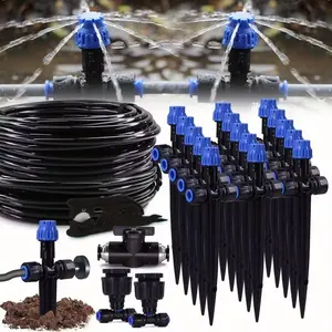 10m-30m Garden Irrigation System, 1/4 Inch Drip Irrigation Kit with 8 Holes, Adjustable 180 Degree Spray Head, Quick Connectors