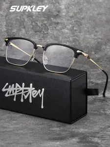 SUPKLEY Comfortable Nose Support, Simple Anti Blue Light Glasses, Unisex Design Half Frame Square Frame, Daily Decoration For Watching Computers, Office Games, Reducing Blue Light, Stylish Protective Glasses, Square Frame Eyeglasses