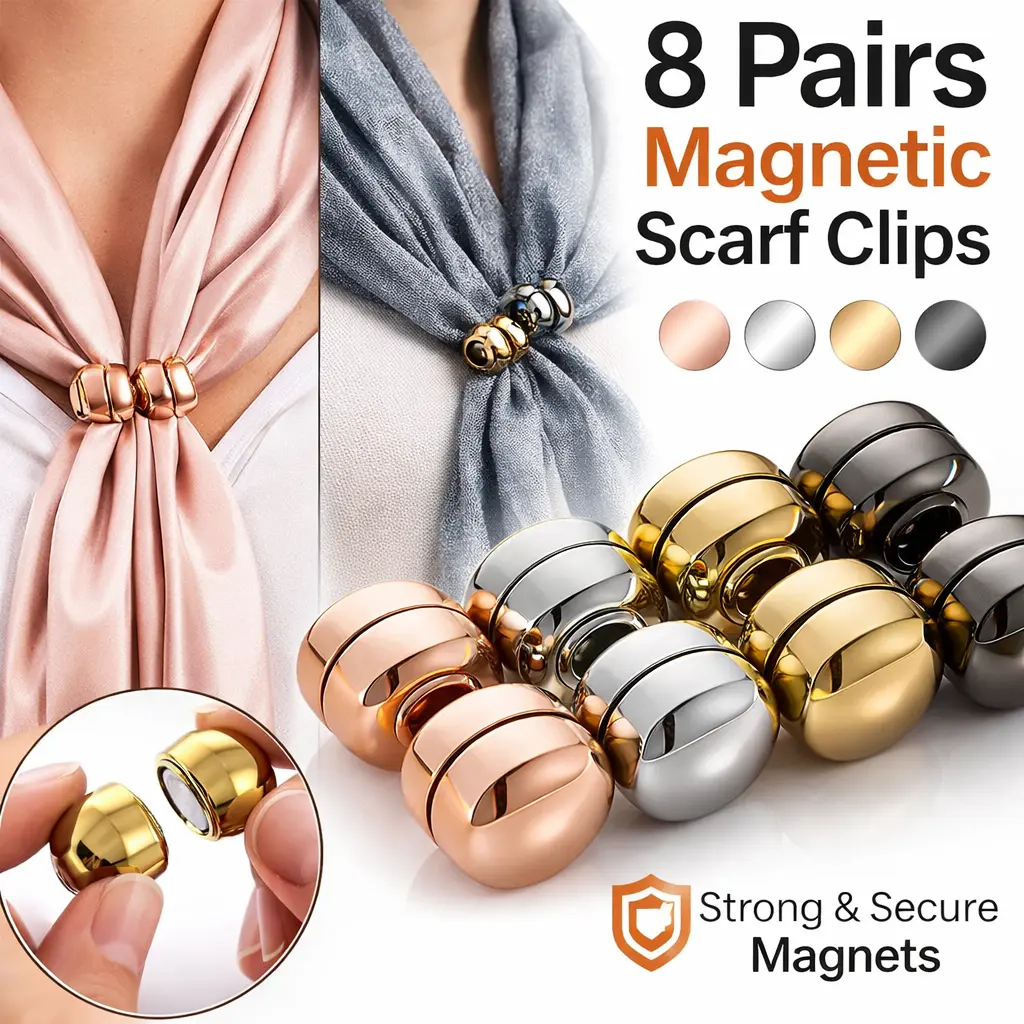 8 Pairs Strong Hijab Magnets – Pinless Hijab Pins for Women, Multi-use Magnetic Buttons for Scarf Dress Cleavage Muslim Veil Pins, No Hole No Damage (Light Style)