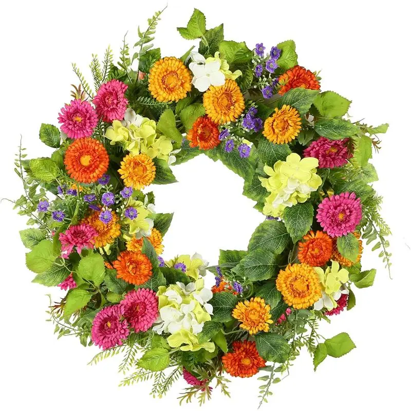 18" Summer Wreaths for Front Door Spring Eucalyptus Wreath Door Wreaths for Spring Summer Floral Daisy Wreath for Outside Wall Window Farmhouse Indoor Outdoor Party Holiday Home Decor