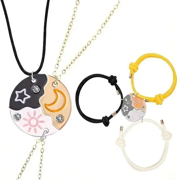 3-Piece Sun, Moon, Star Magnetic Friendship Bracelets Set | BFF Puzzle Design Jewelry with Sequin Details | Ideal Friendship Gift for Sisters & Best Friends, Back to School Gift