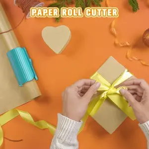 Christmas Gift Wrapping Paper Cutter Tool, 1 Count Portable Roll Dispenser & Paper Slide Trimmer with 2 Counts Replaceable Blades, Gift Wrapping Supplies for Home Office School Dormitory (Blue)