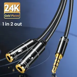 3.5mm Male To 2 Ports Female Headset Splitter, 1 Count Audio Stereo Y Splitter, Hi-Fi Sound Extension Cable