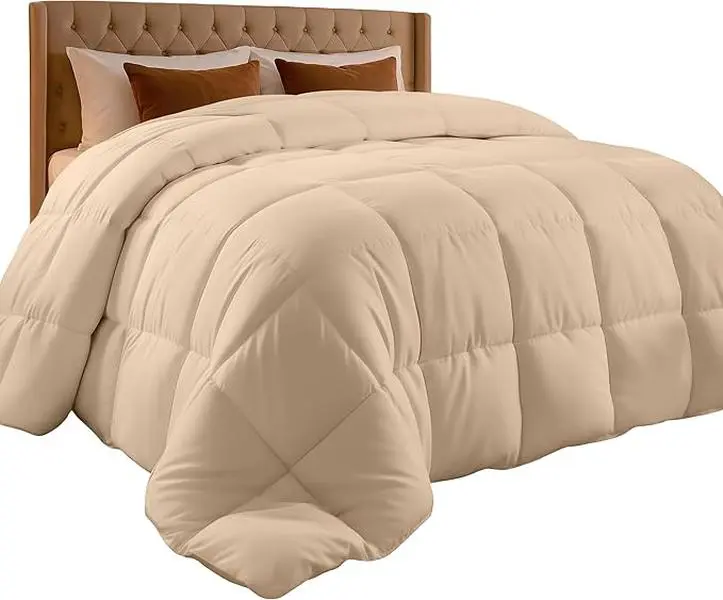 Utopia Bedding Queen Comforter Duvet Insert, Quilted Beige Comforter with Corner Tabs, Box Stitched Down Alternative Comforters Queen Size 88 x88 inches