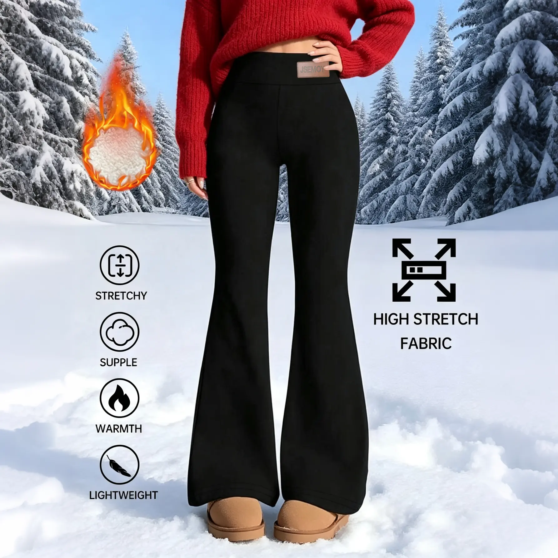 Women's Sherpa-Knit High-Waist Tummy Control Thermal Flared Leg Leggings with Pockets - Winter Warm Sporty Sports Bottoms for Female Everyday Active Wear (Multi-Size), Knit Fabric