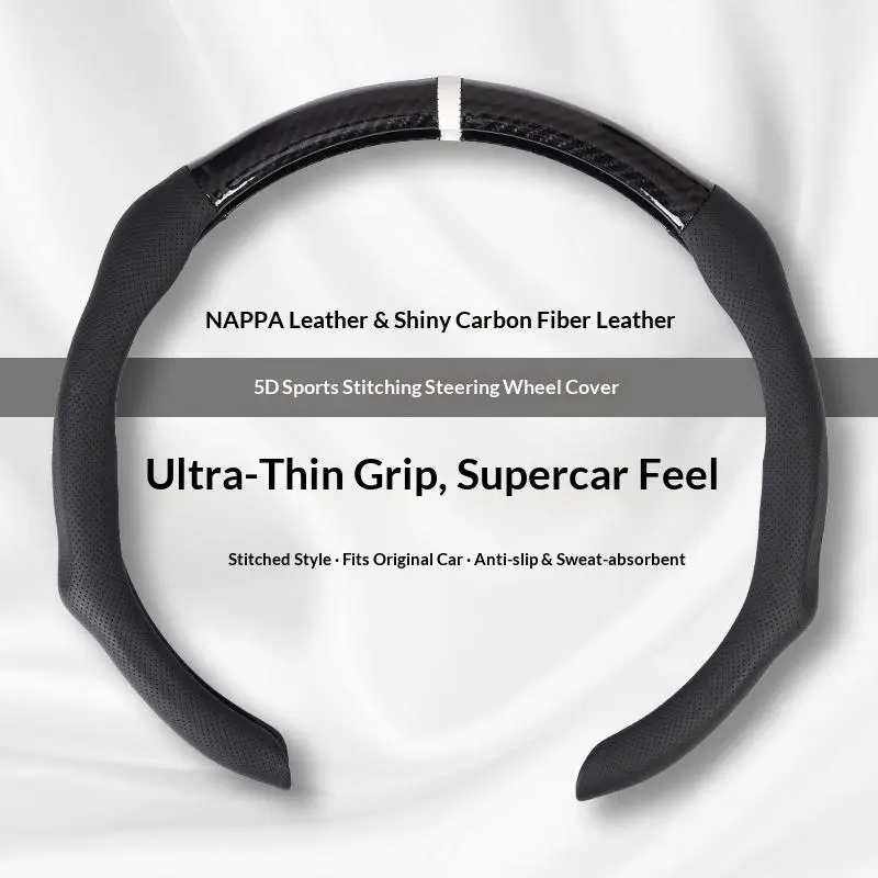 5D Nappa Leather Premium Universal Steering Wheel Cover for Cars, Car Interior Decor, Non-Slip, Breathable, Ultra-Thin, Centering Mark, Tool-Free Quick Install, Fits All Seasons, Year-Round Essential, GMC Compatible, Modern Auto Accessory elastic