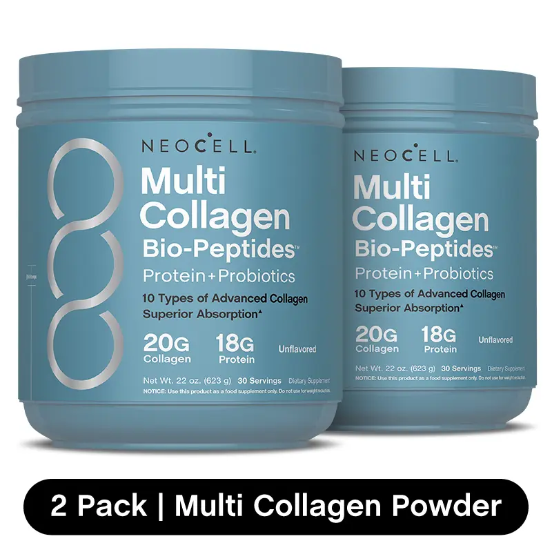 2x NeoCell Multi Collagen Bio-Peptides Powder - With Hyaluronic Acid and Vitamin C - 10 Types of Collagen - 2 Pack Bundle