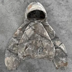 Y2K Retro zip up Hoodie Men Camouflage Pattern zipper Sweatshirt High Street Hip Hop Streetwear Unisex Camo HoodieGift