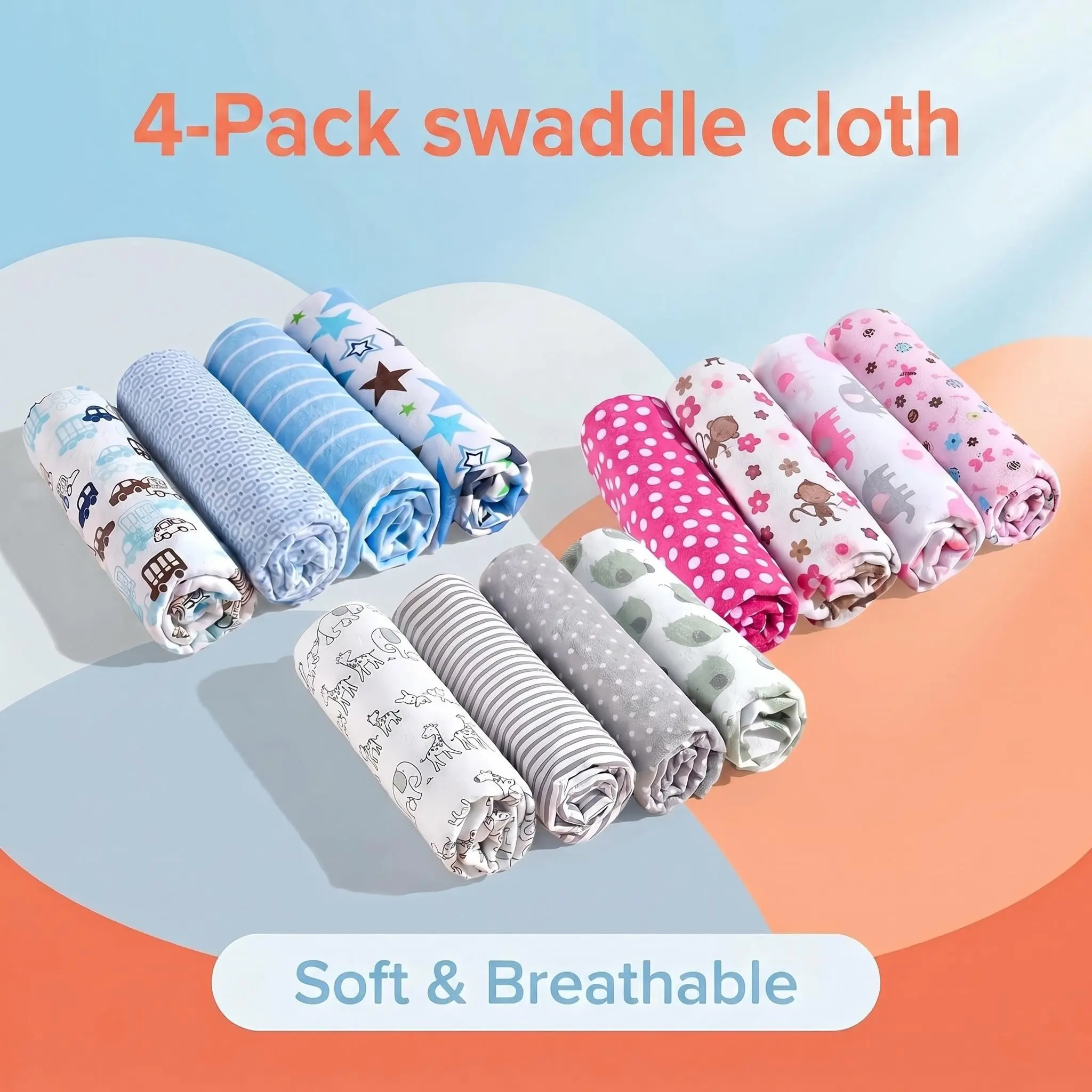 4Pcs Baby Blanket Set, Soft Comfortable Cozy Skin-Friendly Printed Blanket, All Season Universal Warm Warmth Nursery Bedding, Cute Pattern Swaddle Wrap for Newborn Infant Toddler