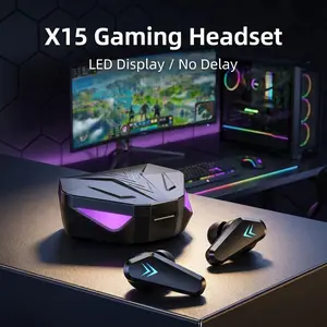X15 Gaming Headset LED Display No Delay Wireless Bluetooth Earbuds with Mic Noise Cancelling High Precision Stable Performance