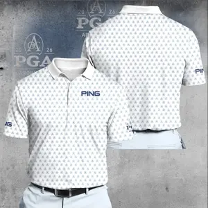 2026 Championship White Blue Pattern Golf Polo Shirt for Men – Premium Performance Athletic Polo, All Over Minimal Print Design, Breathable Moisture Wicking Fabric, Tournament Inspired Sportswear, Lightweight Summer Golf Outfit, Golf Lover Gift
