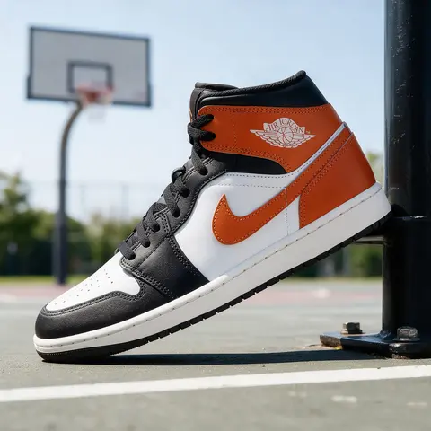 Jordan 1 Mid Black Toe Starfish Men's DQ8426-801 & GS DQ8423-801 New Sneakers Casual Sneaker Shoe