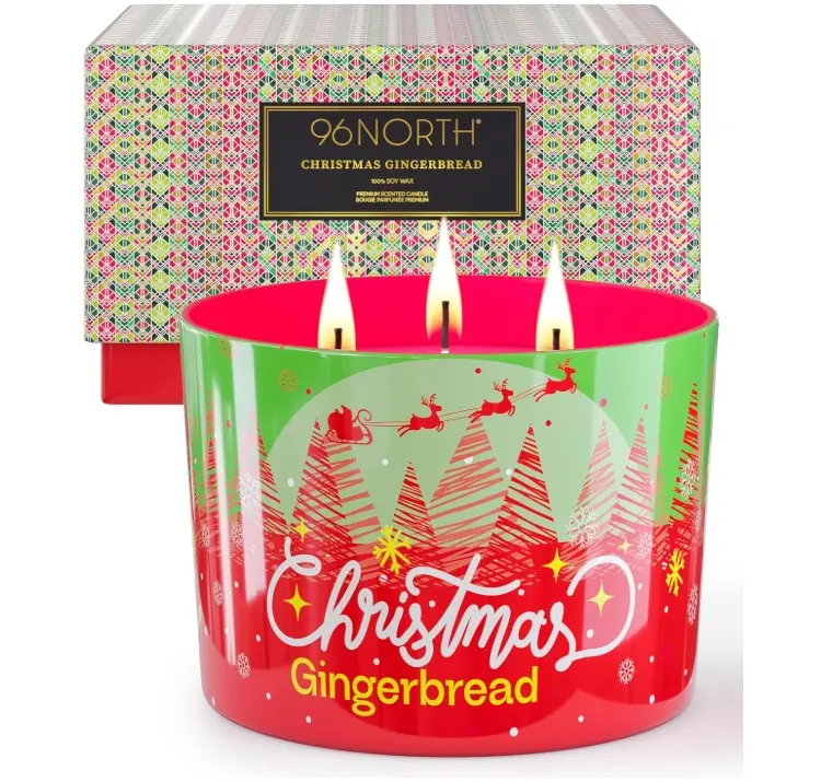 96NORTH Luxury Christmas Candle Gingerbread Scented | Large 3-Wick Jar Candle | Up to 40 Hours Burning Time | 100% Natural Soy Wax | Ideal Christmas Candles Gift