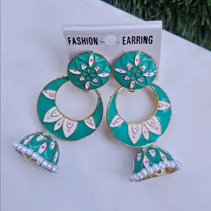 Green Pink Jhumka Earrings