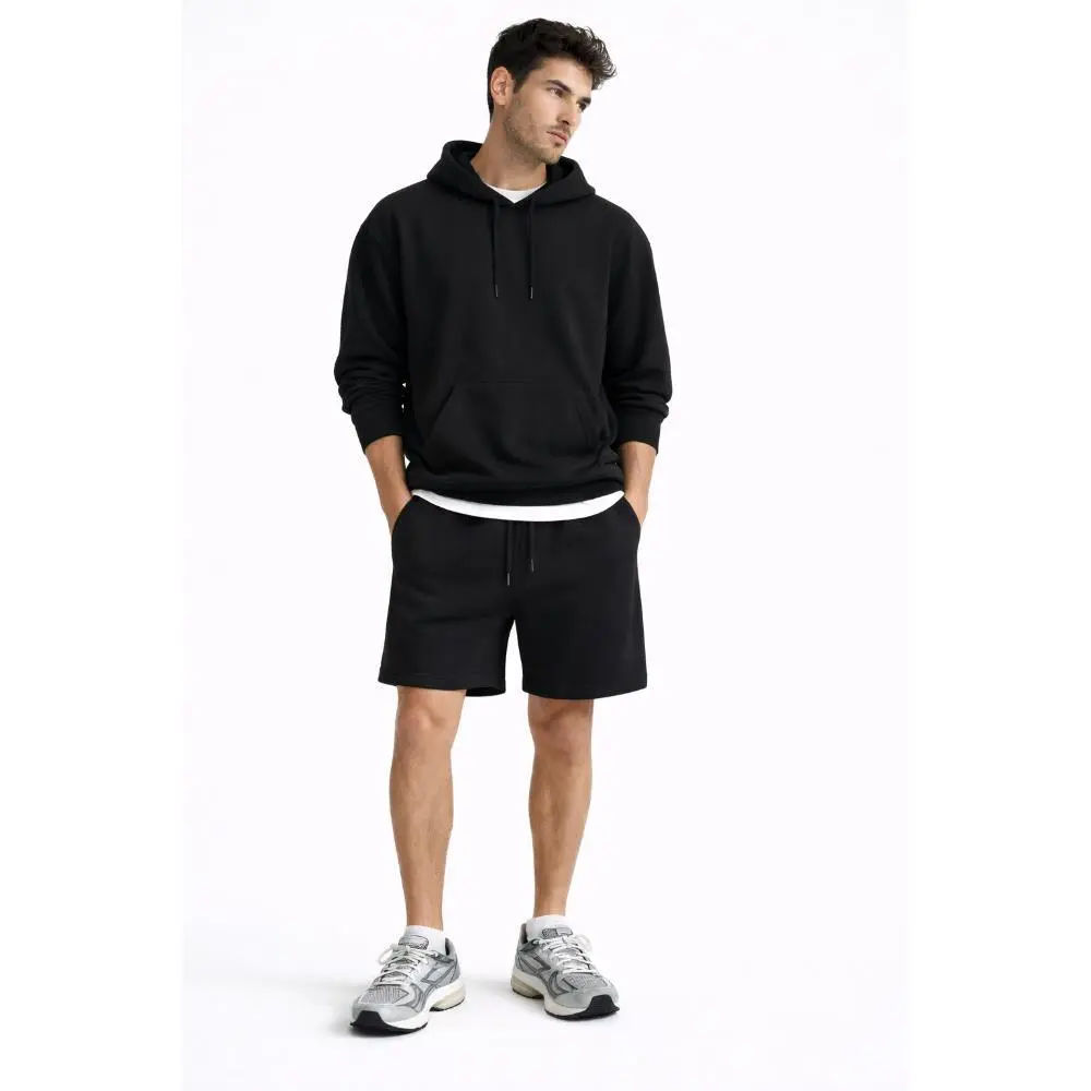 Forever 21 Men's Casual Fleece Elastics Drawstring Shorts - Elastic Waist, Plain Design, Stitched Hem, Soft Fabric, Side Pocket, Elastics Men's Shorts