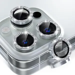 Compatible for iPhone 16 Pro/iPhone 16 Pro Max Camera Lens Protector Bling, 9H Tempered Glass Camera Cover Screen Protector Metal Ring Decoration Accessories
