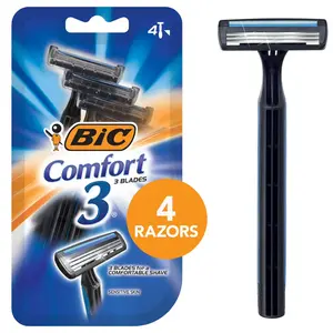 BIC Comfort 3 Men's 3-Blade Disposable Razors – Pack of 4 | Smooth & Comfortable Shave