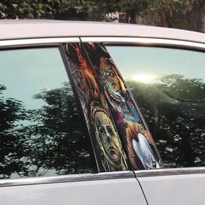 1 Pair of Horror-Themed Car B-Pillar Decals, Waterproof PVC, Self-Adhesive, Cartoon Character Design, Suitable for Plastic, Glass, Metal, Ceramic Surfaces