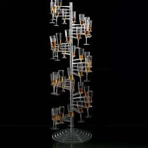 Champagne Glass Holder Tower 4.5ft Clear Acrylic Spiral Design with 40 Holders, Flute Display Rack Cocktail Tree Stand for Stylish Drink Presentation