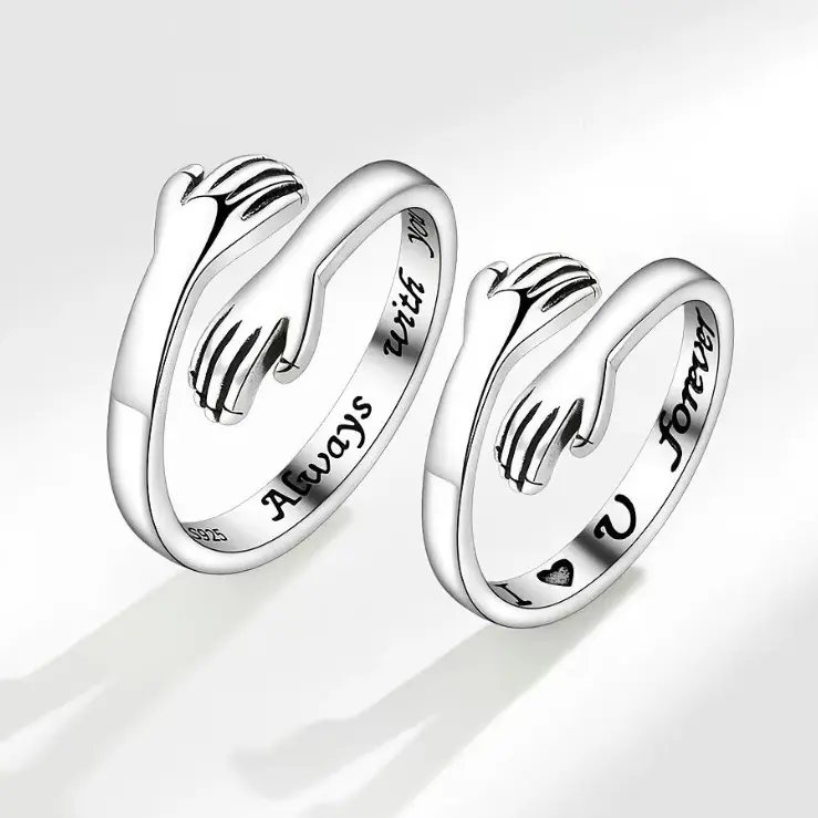Women's 2PCS Adjustable Engraved Hug Rings - "Always with You" & "Forever" Inscriptions, Heart Signet Design, Promise Rings for Daily Wear, Ideal Mom Gifts for Daughters, Women's Accessories, Engraved Ring
