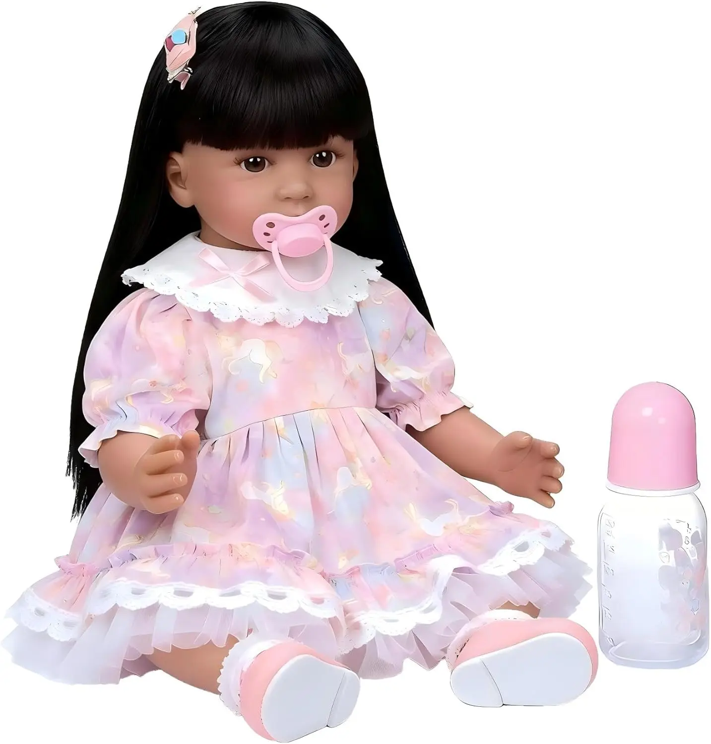 Real Look 24 Inch Reborn Baby Dolls Black Girl Cloth Body Soft Vinyl Realistic African American Baby Doll Lifelike Newborn Doll Toy Gift for Kids