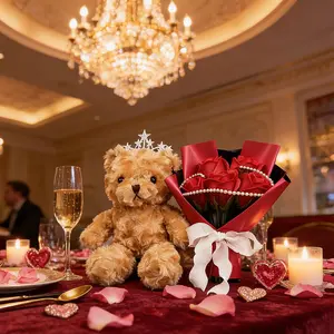 Gift for Grandma-Artificial Flower Gift Box with Bear, Rose Teddy Bear, 1 Count Romantic Rose Gift Box with Bear, Birthday Gift for Girlfriend, Wife, Mother, Friend