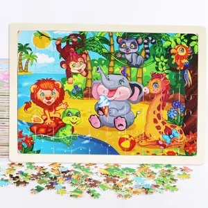 60 pieces of children's wooden puzzle, large size, Animal Shape Puzzle, animal, dinosaur, cartoon patterns, wooden flat puzzle, intellectual toys to improve hands-on ability, gifts for boys and girls in kindergarten