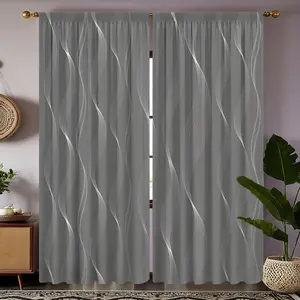 2pc Striped and geometric art print curtains in gray, with a modern style, make a perfect gift for friends and are suitable for home decor in dormitories, bedrooms, living rooms, kitchens, dining rooms, studies, cafes, hotel apartments, and other spaces