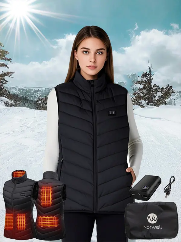 【Includes Power Bank】Norwell Womens Heated Vest with 7.4V/3A 5000mAh Battery Pack, 3 heating levels 5heating Zones, Classic Heated Vest for Women with Dual Control, Washable Hunting Outdoor Coats Winter Womenswear