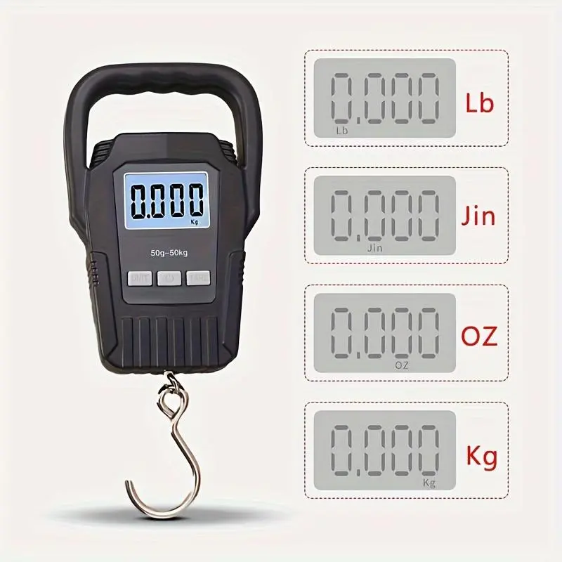 1 Hand-held Scale, Digital Fish Scale Hanging Scale, 110 Pounds/50kg Luggage Scale, Upgraded Large Handle And Backlit LCD Display, Black, Men's Fishing Gift, Black