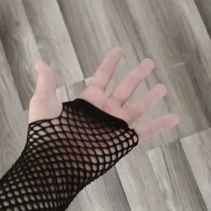 1pair Black Elastic Fishnet Fingerless Gloves For Women, Wedding Decoration And Simple Fashionable Arm Warmer
