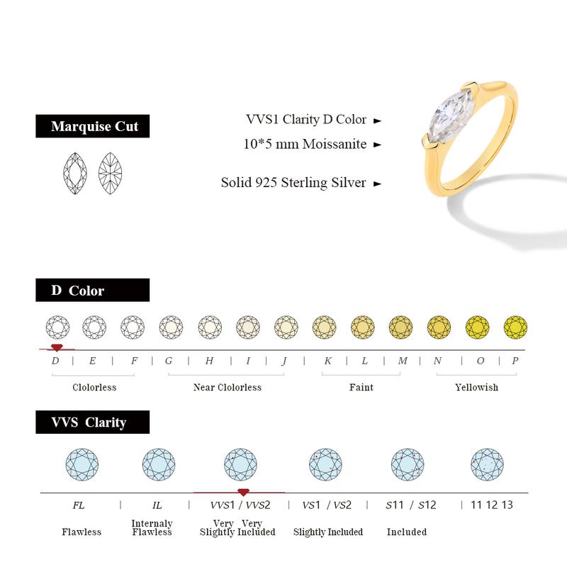 1CT Marquise Shape Synthetic Moissanite Ring Real 925 Sterling Silver Rings Daily Wear Birthday Present Fine Jewelry for Gift R135