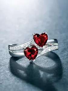 Romantic Heart Shaped Rhinestones Decorated Ring, Women's Engagement Rings Jewelry for Galentinesparty Gift, Rings for Women Girl Date Daily Use, Heart Design Ring