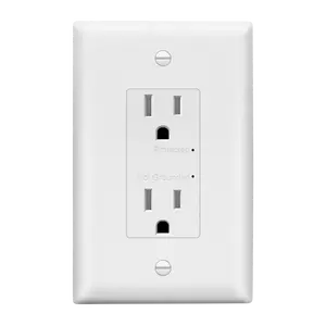 LIDER 15A Surge Protected Duplex Decorator Receptacle, Child Safe Tamper-Resistant Wall Outlet, Protect Up to 1500J, LED Grounding Indicator, Self-Grounding, Wall Plate Included