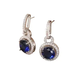 Classic Blue Gemstone Pendant Earrings Daily Wear  Luxury Style Royal Blue Sapphire Earrings