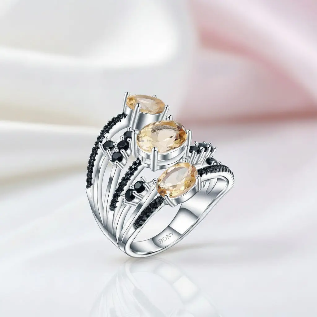 3.42Ct Oval-cut Three Citrine Birthstone Ring