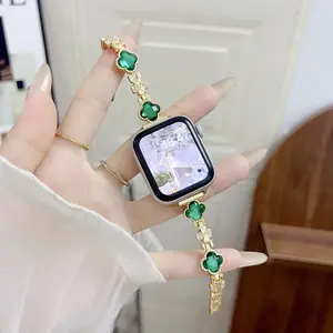 Exquisite Colorful Four-Leaf Clover Full Rhinestone Bracelet for iWatch — Luxury Business & Dressy Band Compatible with Apple Watch Series 1-11/SE/SE2/Ultra/Ultra2 (38-49mm), Elegant Version for Women (Watch Not Included)