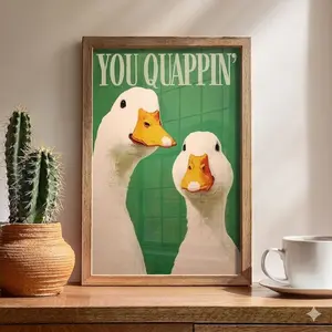 You Quappin’ Duck Restroom Wall Art, Funny Vintage Farmhouse Duck Bathroom Art, Silly Goose Toilet Humor Wall Art, Western Powder Room Decor