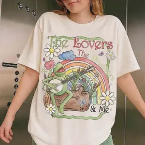 Comfort Colors® Vintage Watercolor Kermit The Frog T-Shirt – Retro Rainbow Muppets Graphic Tee, Cute Aesthetic Pride Sunshine Top, Magic Nostalgia Gift