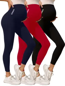 3 Pack Maternity Leggings Over The Belly Buttery Soft Pregnancy Workout Pants High Waisted Maternity Activewear Prenatal Maternity Clothing for Women