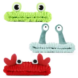 3 Pack Elastic Spa Headband - Cute Frog, Snail, Crab, Shower Headband for Beauty and Skincare, Ideal for Sports and Makeup