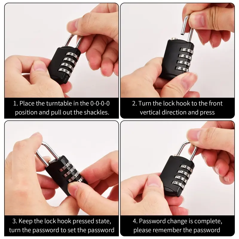 4-Piece Black Combination Padlock Set with 4-Digit Passwords, Durable, Weatherproof, Frost-Resistant for School Lockers, Gym Lockers