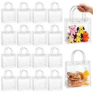 16Pcs/Set Clear Gift Bags with Handles,Mini Reusable Plastic Party Favor Bags Bulk,Transparent PVC Tote Bag for Wedding,Birthday,Boutique,Christmas Gifts,Hand Tools Kits