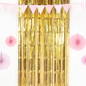 Gold Metallic Tinsel Foil Fringe Doorway Curtain Party Backdrop 8ft
