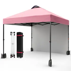 YJ-Garvee Canopy Tent, 10x10 Ft Portable Pop Up Outdoor Gazebo with 1 Removable Sidewall, Silver Coated Waterproof Tent with Roller Bag, Adjusable Heights Commercial Instant Shelter, Peach Pink
