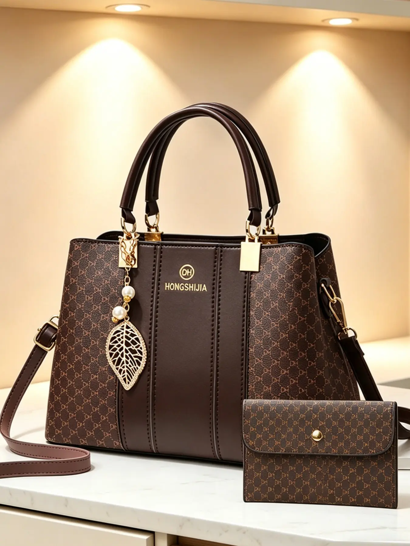 Vintage Two-Piece Women's Fashion Versatile Large Capacity Shoulder Crossbody Bag, Crossbody Shoulder Bags, Fashionable Casual Bag, PU Leather, All over Print, Casual Style, All Seasons