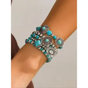Boho Style Turquoise Decorated Cuff Bangle Fashionable Trendy All-match Exquisite Jewelry for Women Men Perfect Birthday Gift Cuff Bangles Bracelets